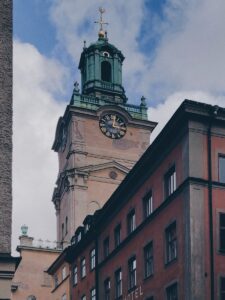 brown tower with clock