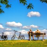 man, woman, bicycle, bike, air, sky, bench, peace, people, nature, couple