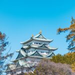 A picturesque view of Nagoya Castle surrounded by vibrant spring foliage in Japan.